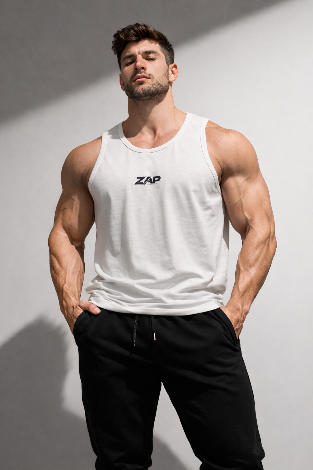 Erkek Beyaz Fitilli Spor Atlet Slim Fit Dar Kesim Nefes Alabilir Esnek Günlük & Fitness Atlet