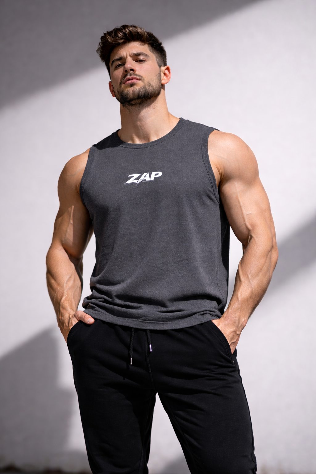 Erkek Gri Fitilli Spor Atlet Slim Fit Dar Kesim Nefes Alabilir Esnek Günlük & Fitness Atlet